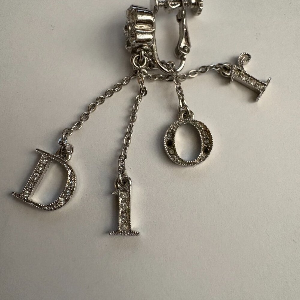 2000s vintage signed Christian Dior silver & crystal letter dangle earrings - Picture 3 of 9